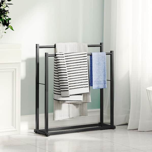 PRIMEPLUS 2-Tier 2 Towel Holders Floor Standing Stainless Steel Towel Rack in Black