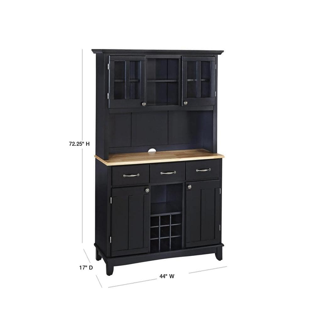 Black Hardwood Buffet with Hutch and Natural Wood Top