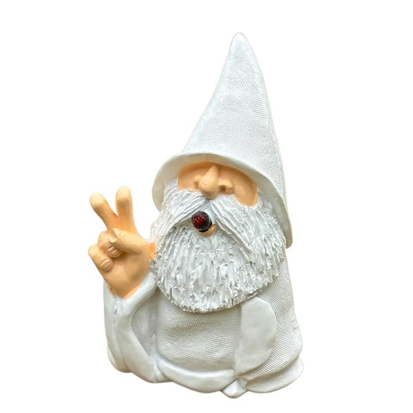 Peace Sign Garden Statue, 5.9 in. Funny Garden Gnomes, Naughty Smoking Gnomes Ornaments for Home Patio Lawn Yard Decor