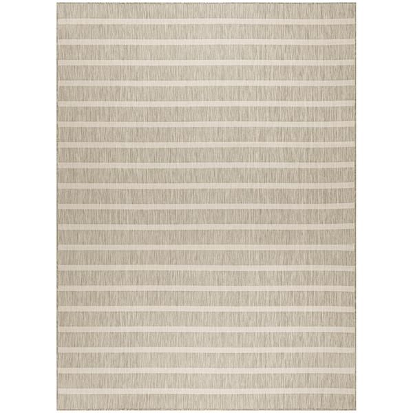 Nourison Positano Grey Ivory 8 ft. x 10 ft. Stripes Contemporary Indoor/Outdoor Area Rug