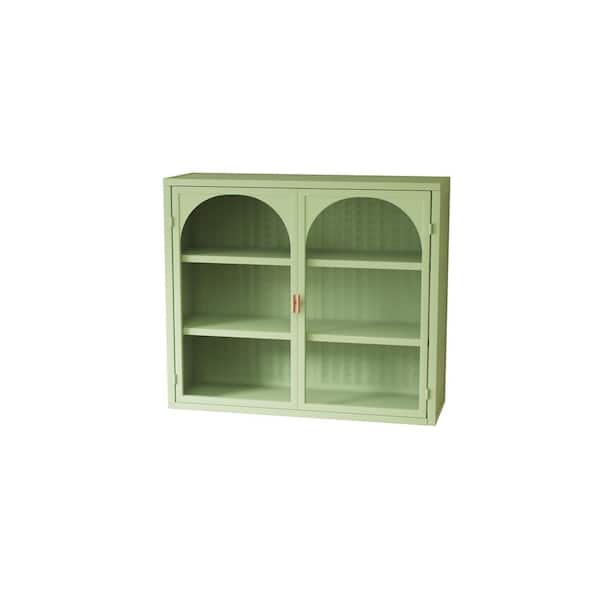 27.56 in. W x 9.06 in. D x 23.62 in. H Bathroom Storage Wall Cabinet in Green, Two Glass Doors and Woven Pattern