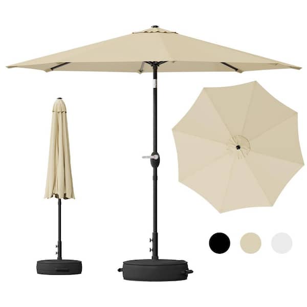 9 ft. Market Crank and Tilt Patio Umbrella With Base in Beige