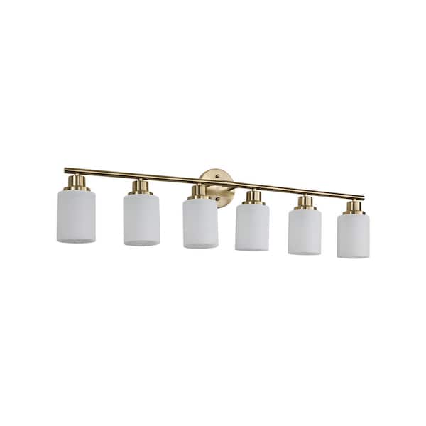 Noor 38 in. 6-Lights Gold Vanity Light with Frosted Glass and No Bulbs Include