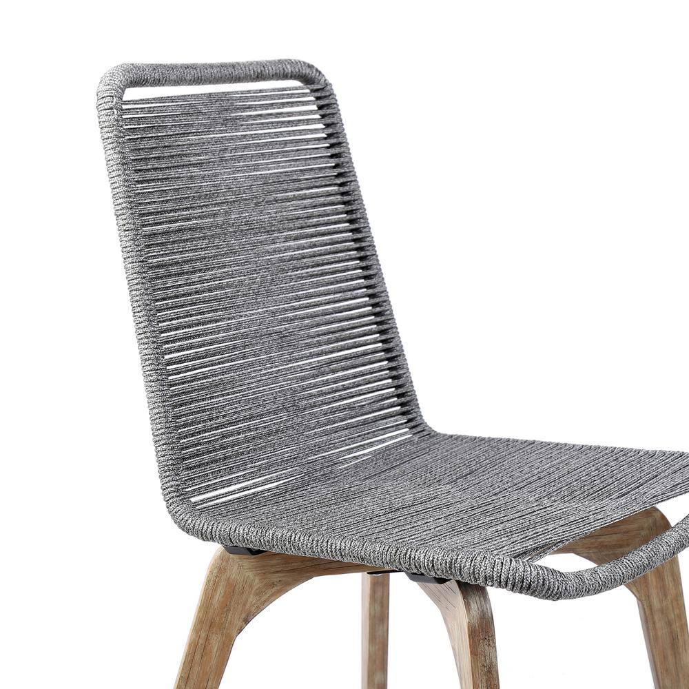 Gray Rope and Eucalyptus Wood Outdoor Dining Chairs, Set of 2