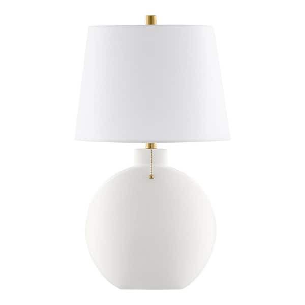 Hampton Bay Wimbee 26.5 in. Ceramic White Indoor Table Lamp with White Fabric Shade