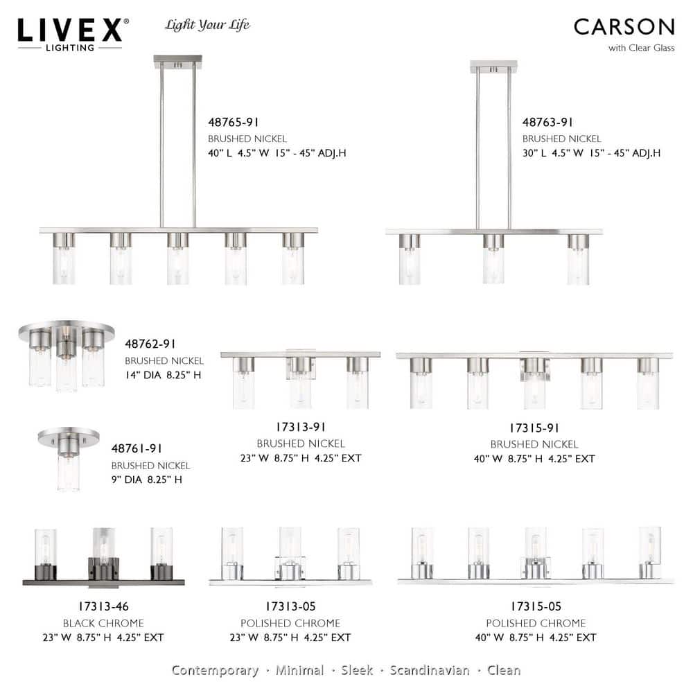 Carson Brushed Nickel 5-Light Linear Chandelier with Clear Glass