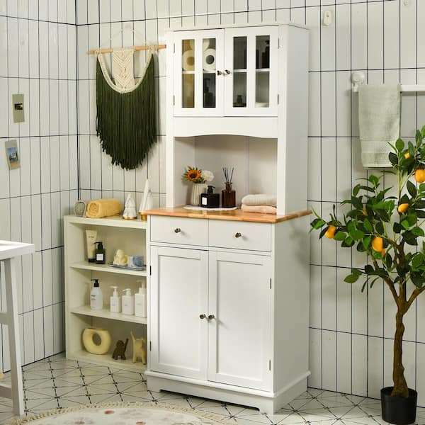  FOTOSOK Kitchen Pantry Storage Cabinet, 63'' Tall Pantry  Cabinet with Glass Doors and Adjustable Shelves, Kitchen Cabinet Cupboard  with Microwave Stand, Kitchen Hutch Utility Pantry for Dining Room : Home 