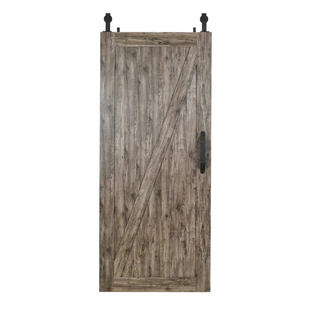 Millbrooke Weathered Gray PVC Vinyl Sliding Barn Door with Black Hardware Kit