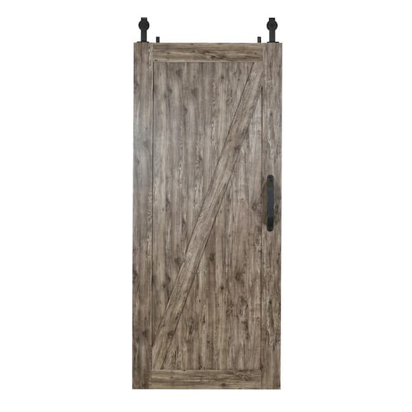 Pinecroft 42 in. x 84 in. Millbrooke Weathered Grey Z Style PVC Vinyl Sliding Barn Door with Hardware Kit - Door Assembly Required