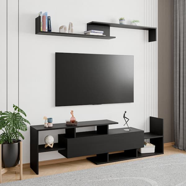 Surrey Modern Ebony TV Stand with MDF Shelves and Bookcase