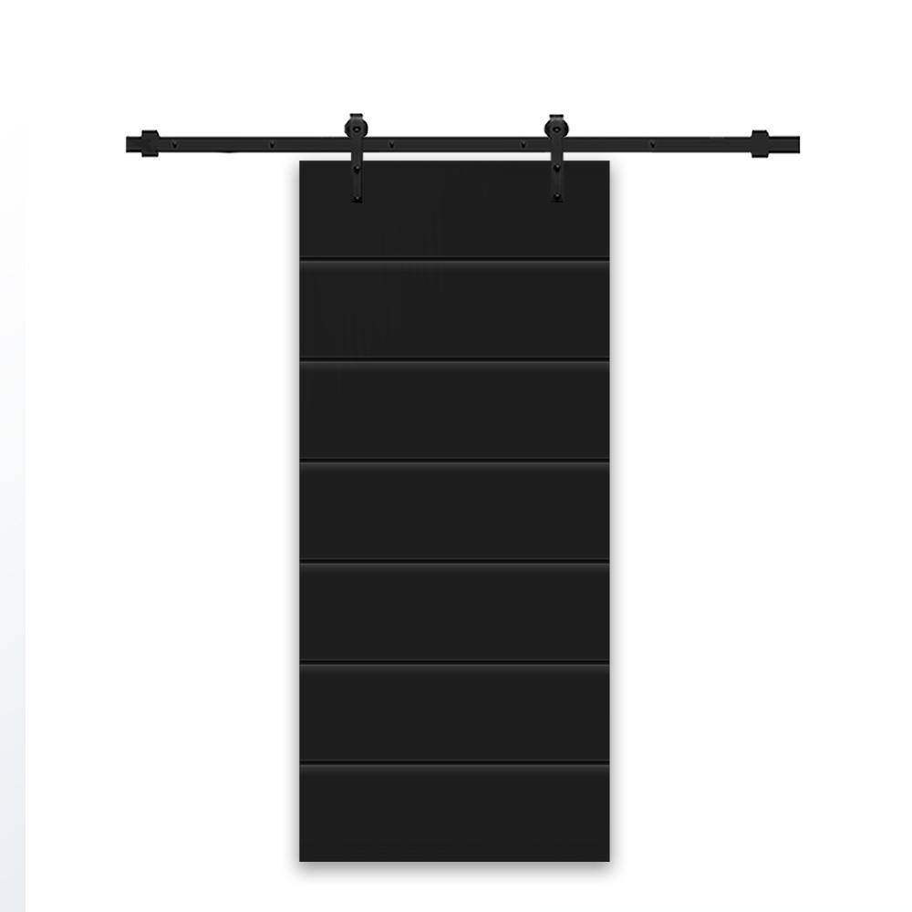 28 in. x 80 in. Black Painted Composite MDF Paneled Interior Sliding Barn Door with Hardware Kit price history on PriceWatchPro