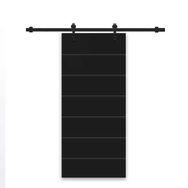 CALHOME 32 in. x 80 in. Black Painted Composite MDF Paneled Interior Sliding Barn Door with Hardware Kit