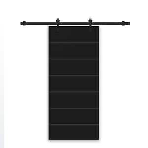 34 in. x 96 in. Black Stained Composite MDF Paneled Interior Sliding Barn Door with Hardware Kit