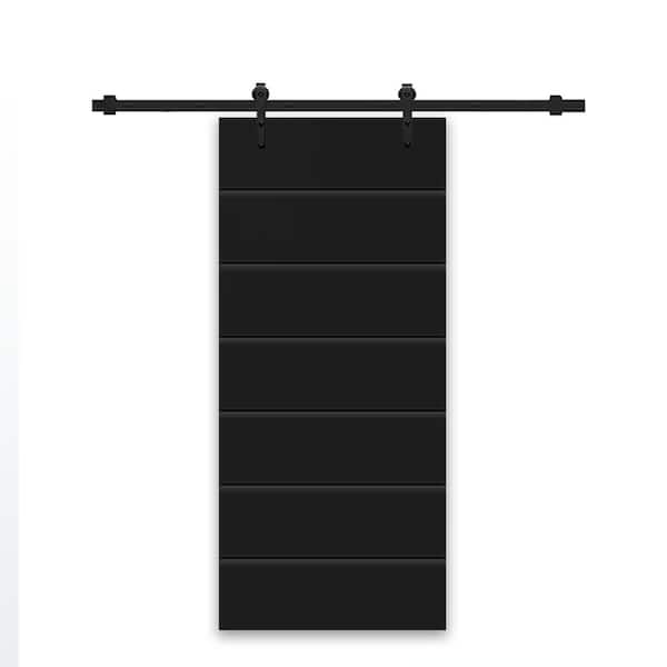 CALHOME 40 in. x 80 in. Black Stained Composite MDF Paneled Interior Sliding Barn Door with Hardware Kit