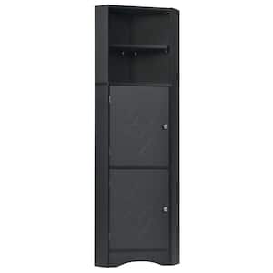 14.96 in. W x 14.96 in. D x 61.02 in. H Black Linen Cabinet Tall Bathroom Corner Cabinet with Doors for Bathroom Kitchen
