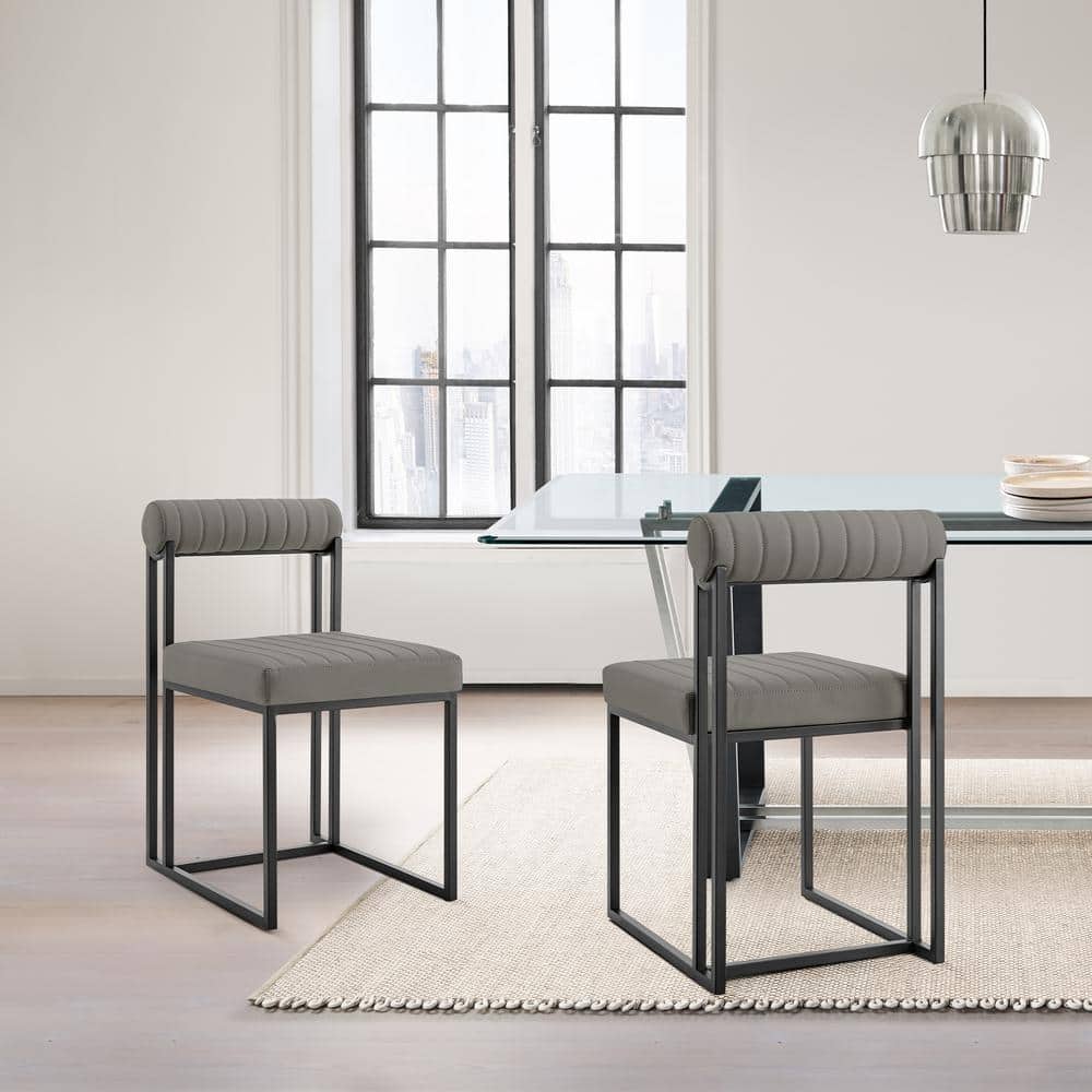 Armen Living Anastasia Light Gray Faux Leather Armless Dining Chair Set of 2