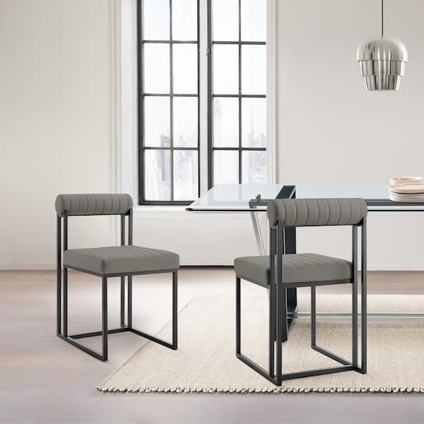 Armen Living Anastasia Light Gray Faux Leather Armless Dining Chair Set of 2