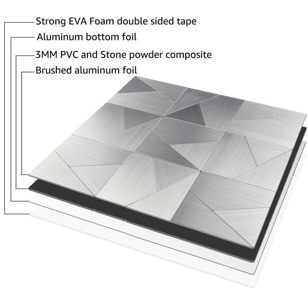 Art3d 11.8 in. x 11.8 in. Stainless Steel in Triangle Silver Self-Adhesive Tile Metal Peel and Stick Tile (9.6 Sq. ft./Box), Stainless Steel Silver 5