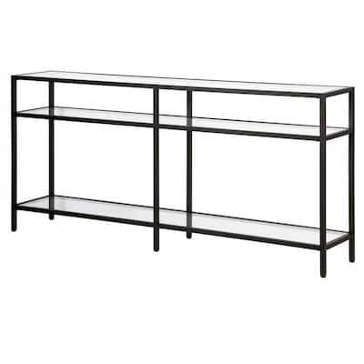 Console Tables Accent The, Black Wrought Iron Console Table With Glass Top