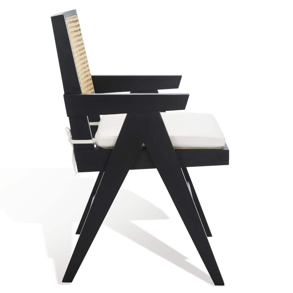 Colette Contemporary Black and Natural Ash Wood Rattan Dining Armchair