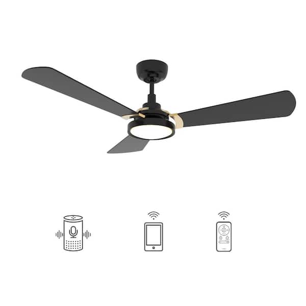CARRO Veter 56 in. Dimmable LED Indoor/Outdoor Black Smart Ceiling Fan with Light and Remote, Works with Alexa/Google Home