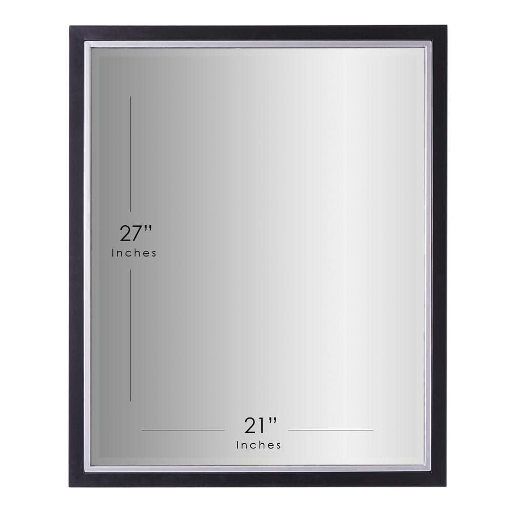Elegant 24x30 Rectangular Wood and Silver Beveled Wall Mirror