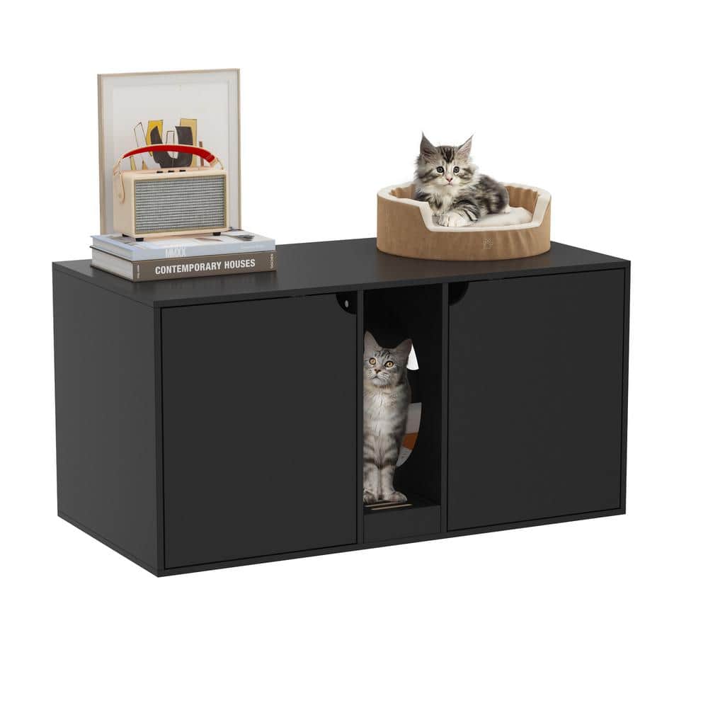 WIAWG Cat Litter Box Enclosure for 2 Cats, Modern Wood Stackable Large