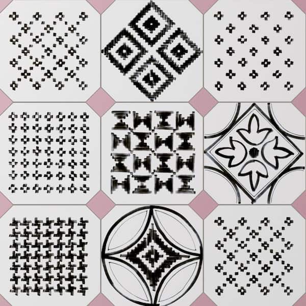 Merola Tile Vaudeville Octagon Deco Sombra with Taco Pink 8 in. x 8 in. Porcelain Floor and Wall Tile (11.25 sq. ft. /Case)