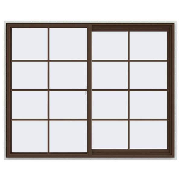 JELD-WEN 59.5 in. x 47.5 in. V-2500 Series Brown Painted Vinyl Right-Handed Sliding Window with Colonial Grids/Grilles