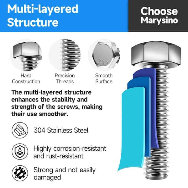 410-Piece Stainless Steel Hex Bolt and Nut Assortment Kit, 1/4"-20,5/16"-18,3/8"-16, with Washers and Organizer Case