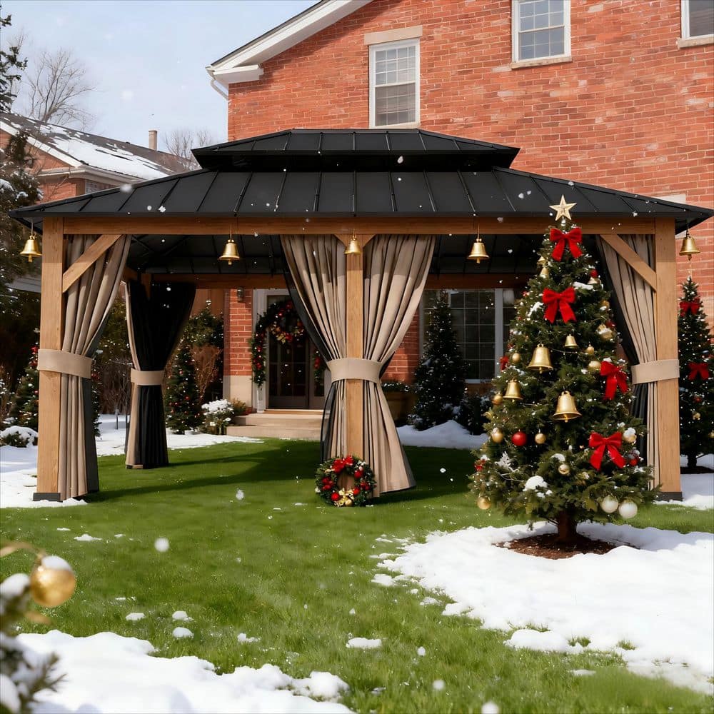 17 ft. x 13 ft. Outdoor Patio Aluminum Frame Gazebo with Double Hardtop Steel Roof, Mosquito Netting and Curtains price history on PriceWatchPro