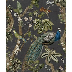 Cassia Peacock Charcoal Non-Pasted Non-Woven Wallpaper (Covers 56 sq. ft.)