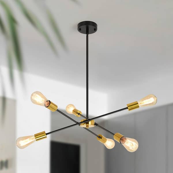 LWYTJO Kulli 6-Light Black/Gold Modern Sputnik Sphere Chandelier for Kitchen Island Dining Room Living Room Foyer Bedroom