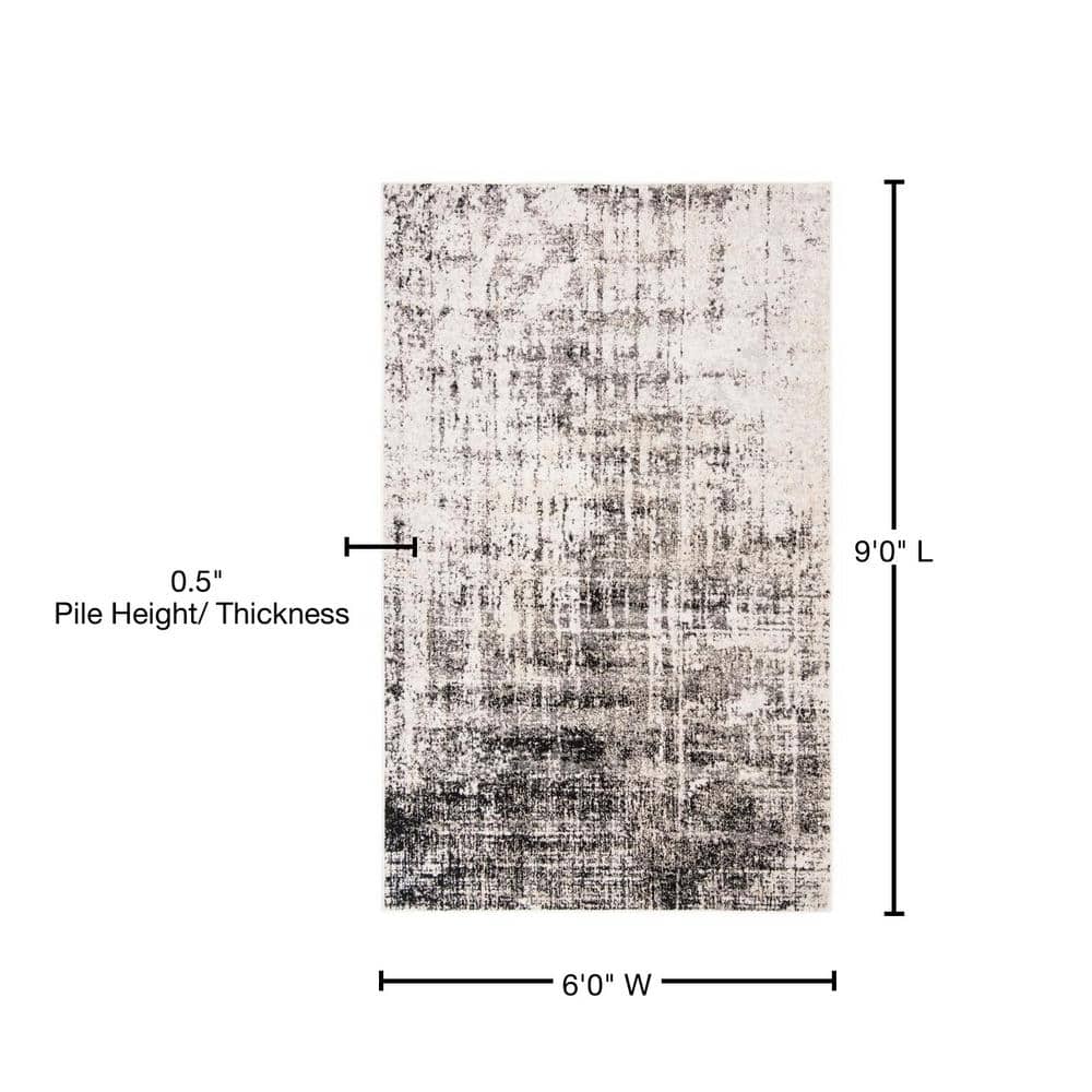 Silver and Black 6' x 9' Synthetic Rectangular Area Rug