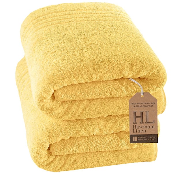 Hawmam Linen Jumbo Large Bath Sheets Towels 2-Pack Soft and Absorbent, Premium Quality 100% Cotton Towels (Yellow, Bath Sheet)