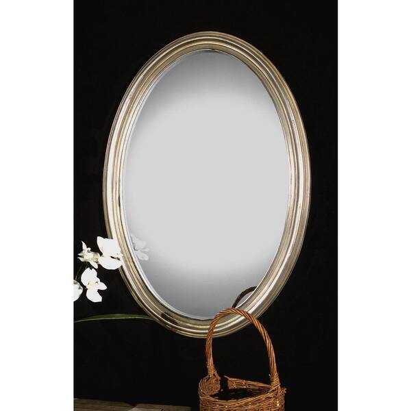 Global Direct 31 in. x 21 in. Silver Oval Framed Mirror