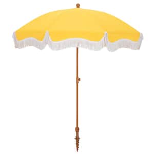 7 ft. Metal Beach Umbrella in Yellow with Tassel Design and Cover