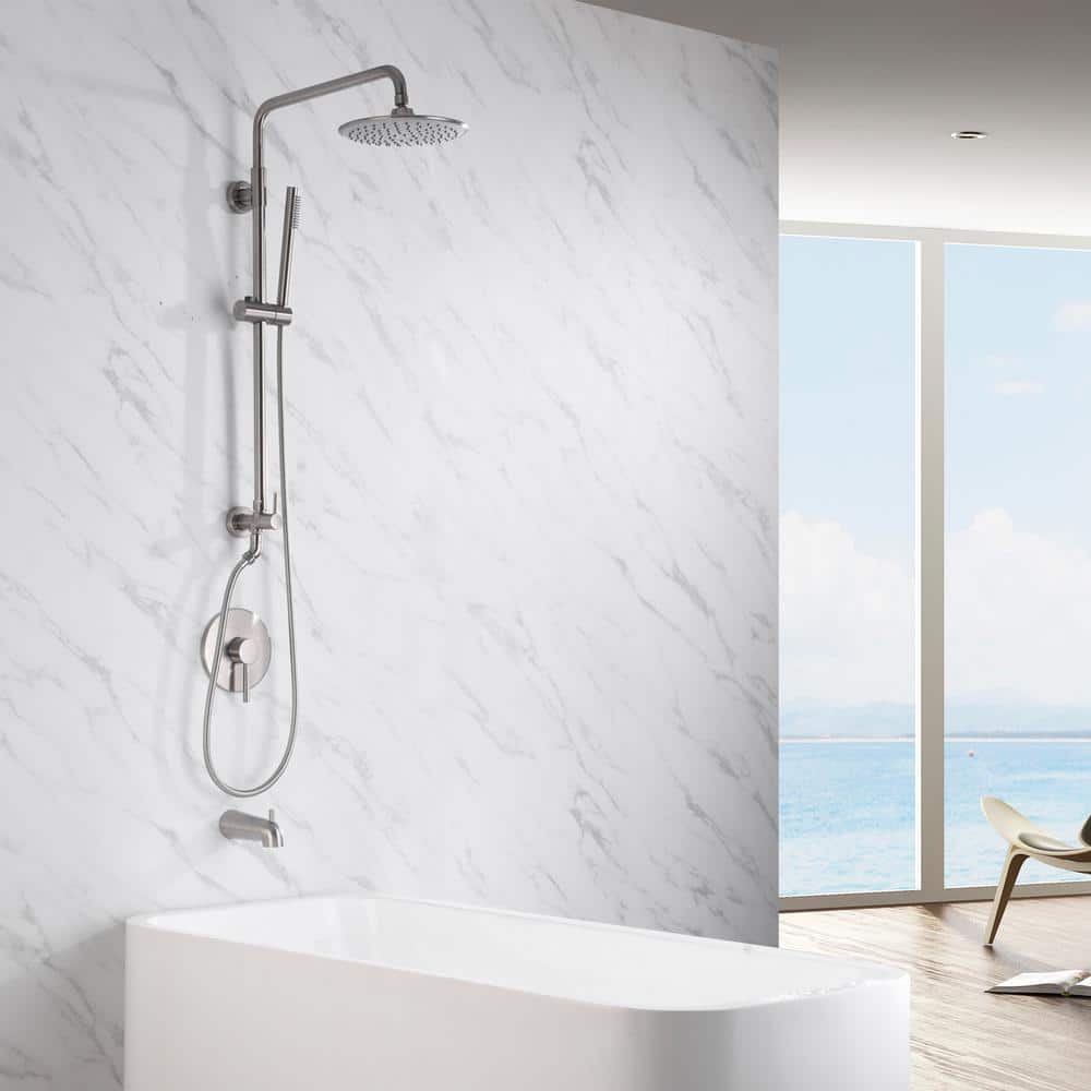 Brushed Nickel Wall Mounted Rain Shower System with Handheld