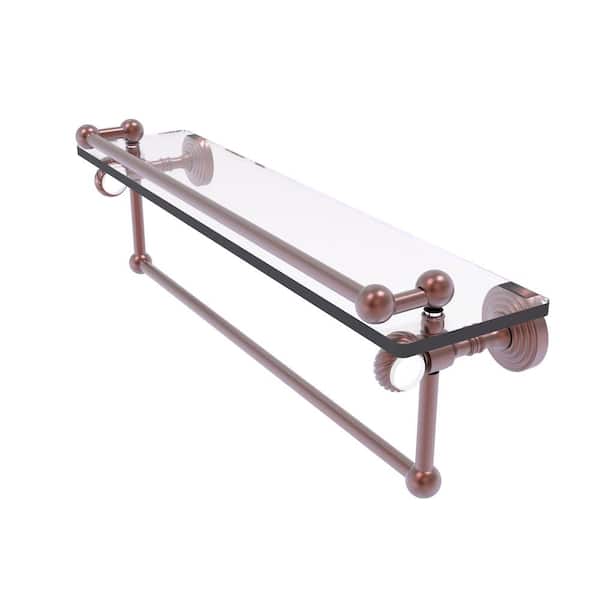 Pacific Grove 22 in. W x 6.8  in. H x 5.5 D Glass Rectangular Shelf in Antique Copper with Towel Bar and Twist Accents