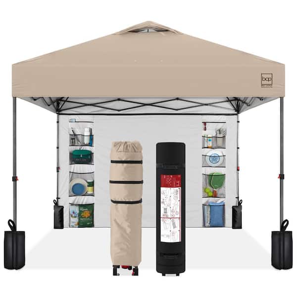 Best Choice Products 10 ft. x 10 ft. Sand Easy Setup Pop Up Canopy Portable Tent with 1-Button Push, Side Wall, Case