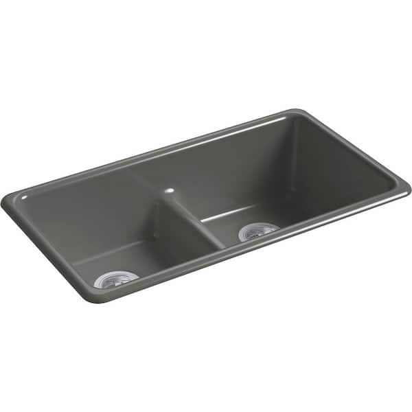 Iron/Tones Thunder Grey Cast Iron 33 in. Double Bowl Undermount or Drop-In Kitchen Sink