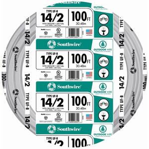 20 Ft 12/2 UF-B Underground Feeder Cable – Direct Burial, Copper, Gray
