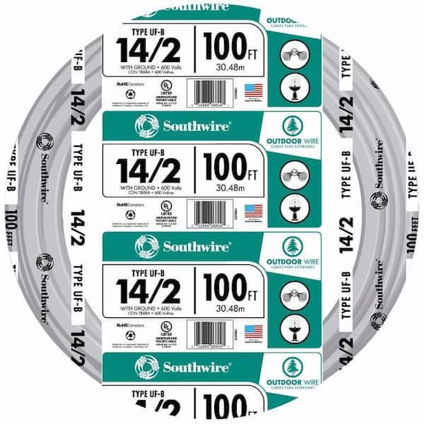 Southwire 100 ft. 14/2 Gray Solid CU UF-B W/G Wire