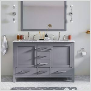 Aberdeen 48 in. W x 22 in. D x 34 in. H Double Vanity in Gray with Carrara Marble Vanity Top in White and White Sinks