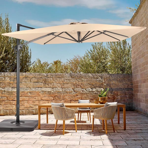 JOYESERY 11.5 ft. x 9 ft. Outdoor Rectangular Cantilever Patio Umbrella, Solution-Dyed Fabric Aluminum Frame in Sand