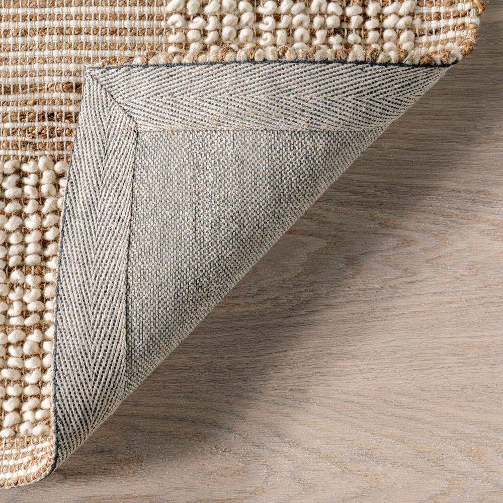 Ivory Geometric Tufted Handmade Wool Area Rug 5x8