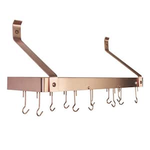 Handcrafted 36 in. Gourmet Deep Bookshelf Wall Rack with Straight Arms and 12-Hooks Brushed Copper