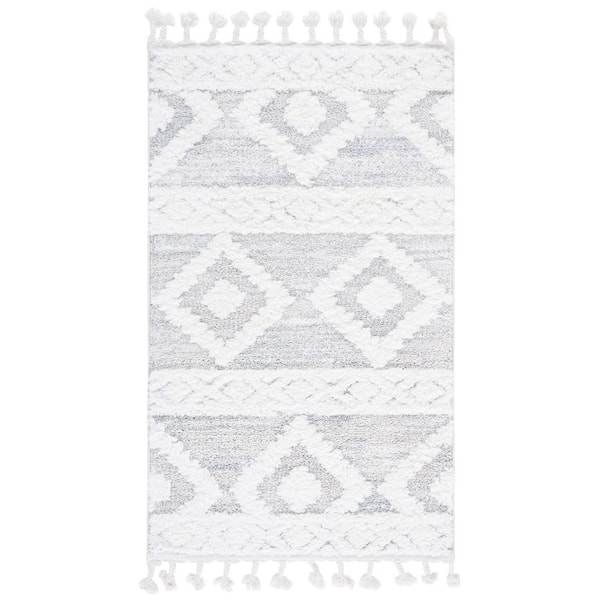 Moroccan Tassel Shag 3 ft. x 5 ft. Ivory/Beige Geometric Fringe Area Rug