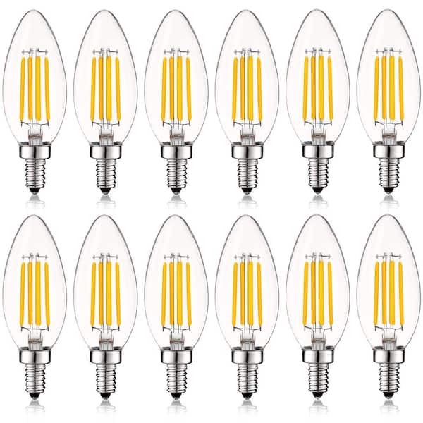 LUXRITE 60-Watt Equivalent B10 Dimmable LED Light Bulbs Clear Glass Filament 2700K Warm White (12-Pack)