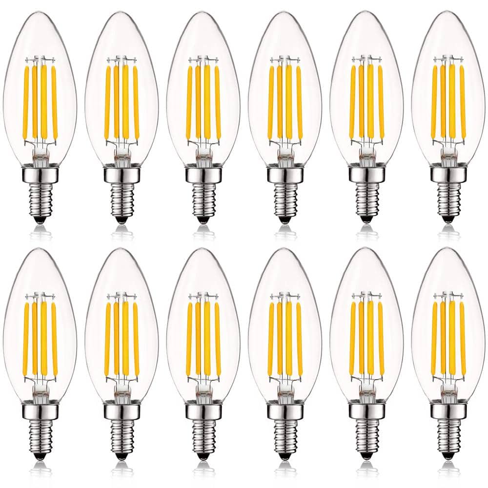 Clear Dimmable LED Candelabra Bulbs with Exposed Filament, 12-Pack
